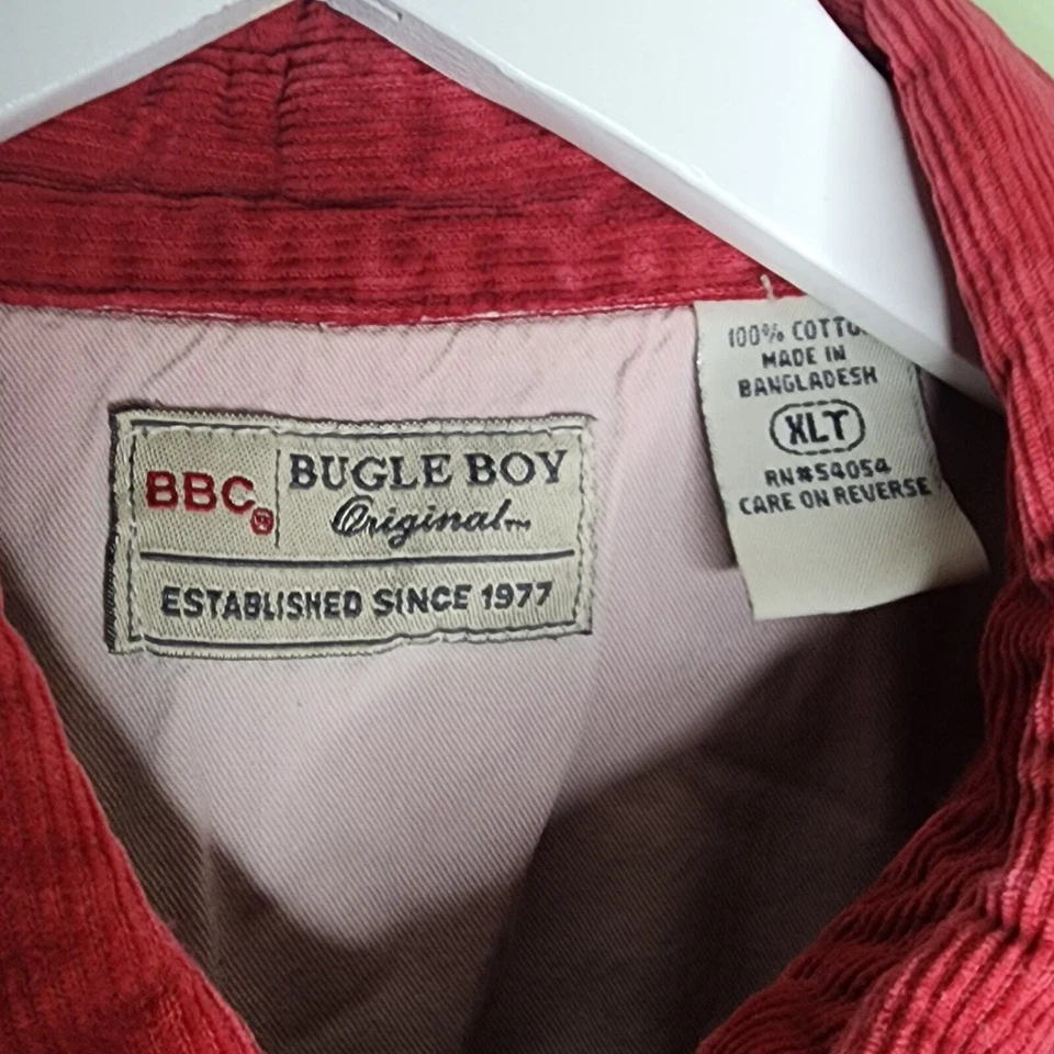 Camisa De Colección Bugle Boy Pana Para Hombre 2XLT Borgoña Manga Larga Con Botones Foto 3 de 4