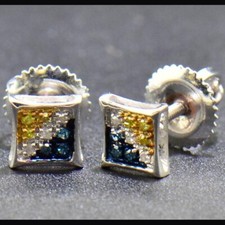 0.30 Ctw Created Yellow White Blue 14K White Gold Over Kite Pave Stud Earrings