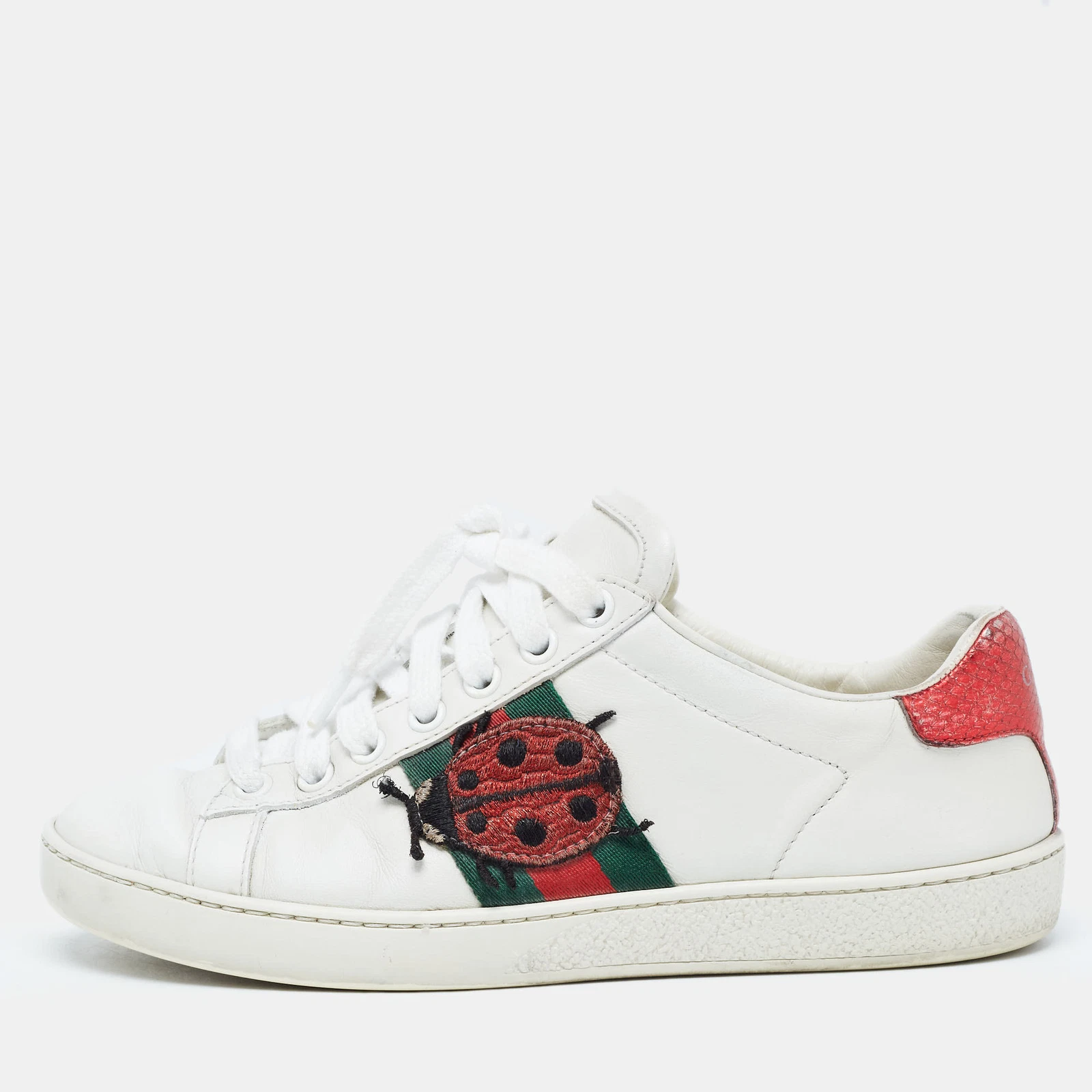 Baskets Gucci cuir blanc Web Ace pointure 34,5