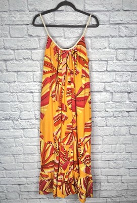 FARM RIO ANTHROPOLOGIE Women's Orange Printed Rope Scoop Neck Dress NWT Medium
