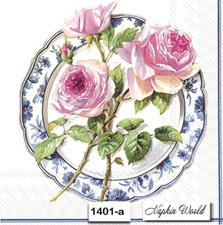  1401-a TWO Individual Paper Luncheon Decoupage Napkins - ROSES PEONY PLATE
