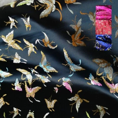 Papillon Satin Faux Soie Tissu DIY Craft Damas Brocart Chinois Sac Rétro - Photo 1/4