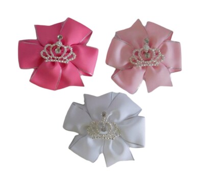Krönung Krone Haarschleife Clip Geburtstag rosa weiß Prinzessin Schleife UK Verkäufer  