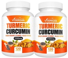 Turmeric Curcumin Supplement - 2100mg w/ Ginger Black Pepper - Natural 240 cap