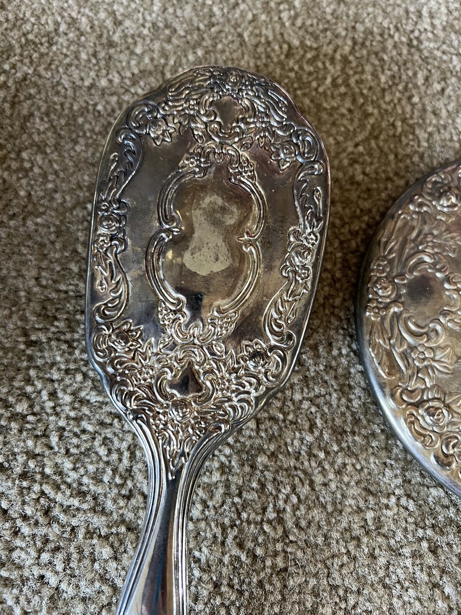 Vintage Silver Plated Hair Brush And Hand Mirror Set | eBay