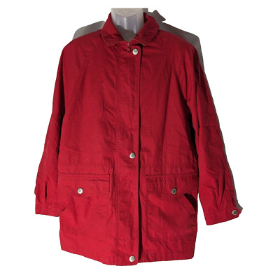 London Fog Jacket Size L Red Zip & Button Windbreaker Coat w 2 Direction Pockets