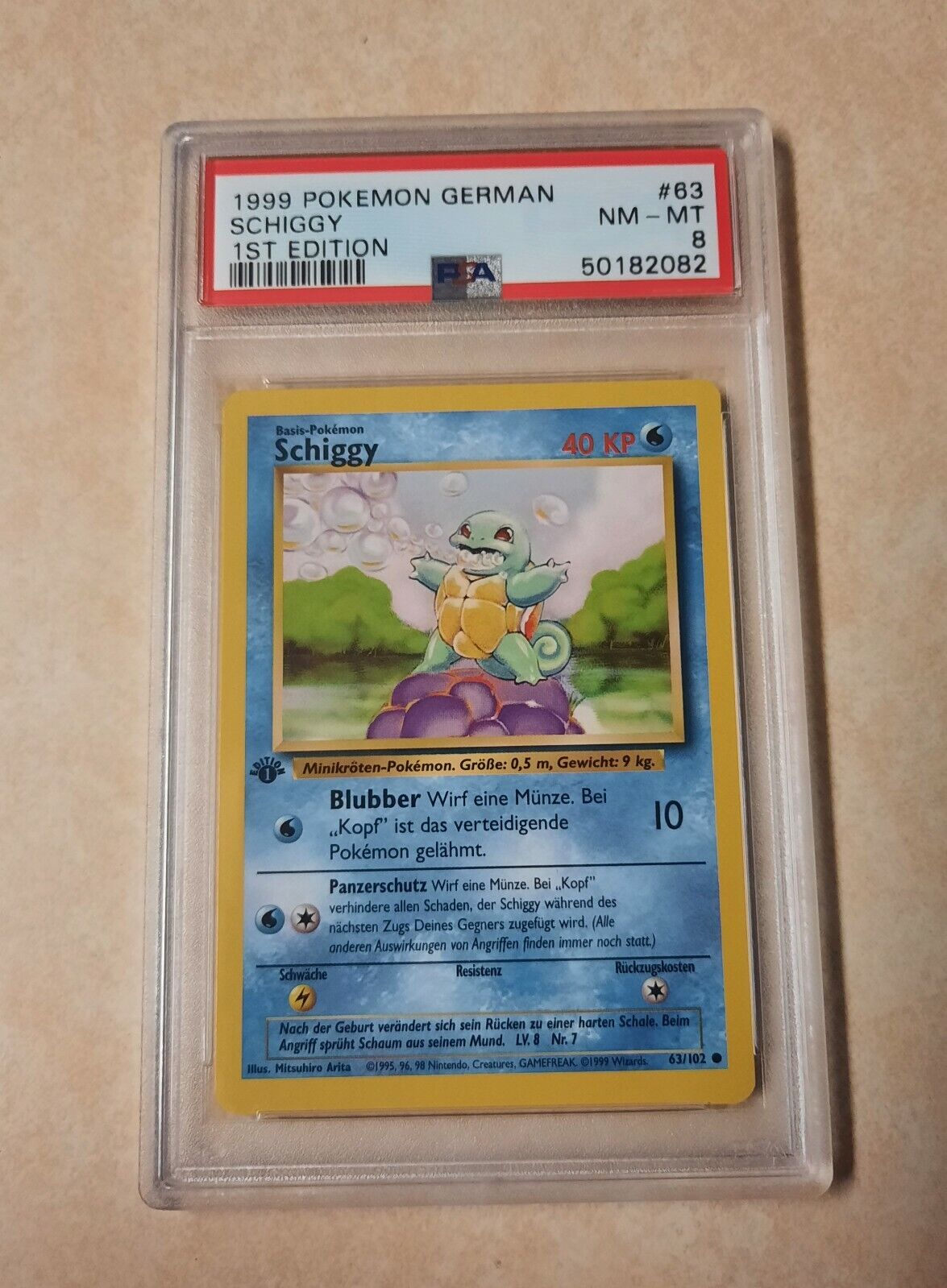 Pokemon Base Set German 1st Edition Squirtle Schiggy 63/102 PSA 8