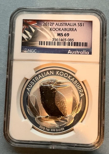 2012-P  AUSTRALIA 1 OZ OUNCE SILVER KOOKABURRA COIN - NGC PF69 FLAG EDITION