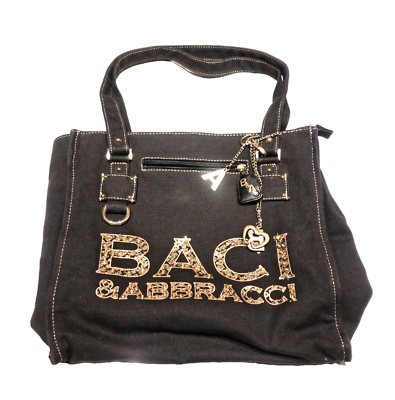 Sac Shopping Baci & Abbracci En Toile Noire - Taille Moyenne - Occasion Très Bon état - Vintage