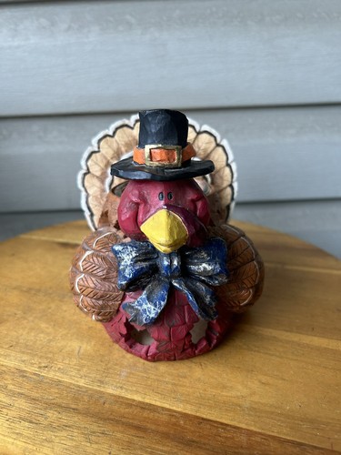 Thanksgiving Turkey Pilgrim Hat Leaf Cutouts Votive Candleholder 7"