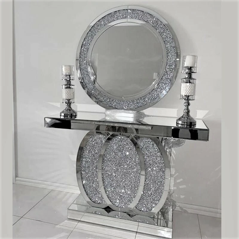 XXL Luxury Mirrored Crushed Diamond Console Hallway Table Living Room Designer