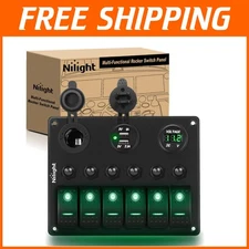 Overload Protection Switch Panel 6 Gang ON Off Green LED 12V