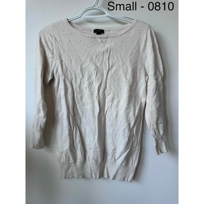 Ann Taylor Factory Womens Small Cream Swiss Dot Knit 3/4 Sleeve Sweater Top
