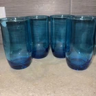 Anchor Hocking Juice Glass Flair Blue 6 oz Vintage 4” set of 4