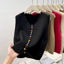 Lady Knit Cardigan Sleeveless Vest Knit Jumper Tank Top Winter Sweater Soft Cosy