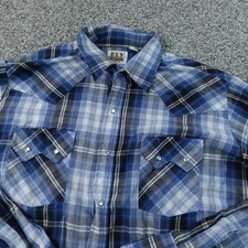 Ely Cattleman Shirt Mens L Blue Plaid Sawtooth Pearl Snap Up Western Long Sleeve