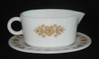 PYREX - 2 pc. #77-4 Gold on White BUTTERFLY GOLD Gravy Boat with Under-Plate