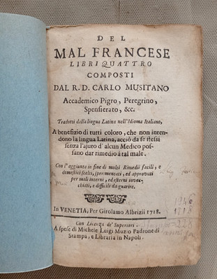 Del Mal Französisch Bücher vier Kompositionen aus der DR Carlo Musitano... Albrizii 1718