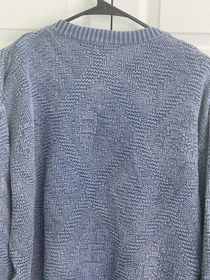 Suéter Pullover Vintage Años 90 Eddie Bauer Azul Claro Tejido con Cable Algodón Talla S Foto 3 de 4
