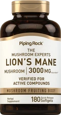 Lions Mane Softgels | 3000mg | 180 Count | Mushroom Supplement | by Piping Rock