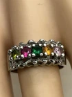 925 sterling silver Vintage 5 Multicolored Gems Signed  Ring Size 8.5