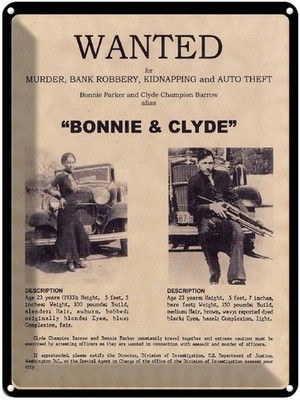 Blechschild 40x30 cm wanted Bonnie Clyde Deko Geschenk Metall Schild