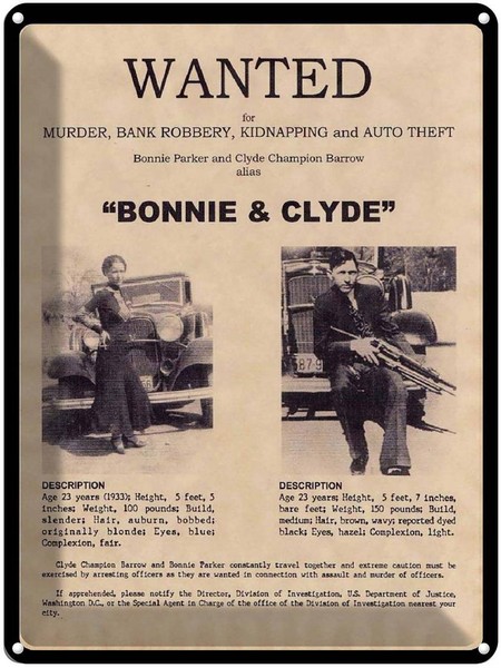 Blechschild 40X30 Cm Wanted Bonnie Clyde Deko Geschenk Metall Schild-image
