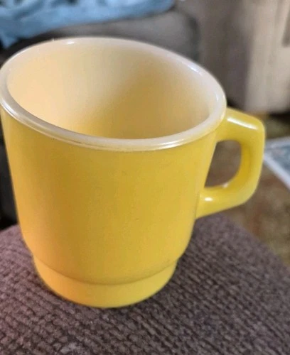 Vintage Older Bright Yellow Anchor Hocking Fire King Mug.  Neat