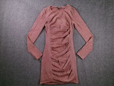 Express Dress Womens M Rose Gold Metallic Ruched Long Sleeve Bodycon Party
