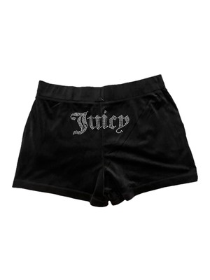 Women's Black Juicy Couture Big Bling Diamante Velour Track Shorts Sz L