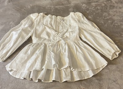 Reformation Abigail Top Size 2 White 100% Linen Puff Sleeve Milkmaid Coquette