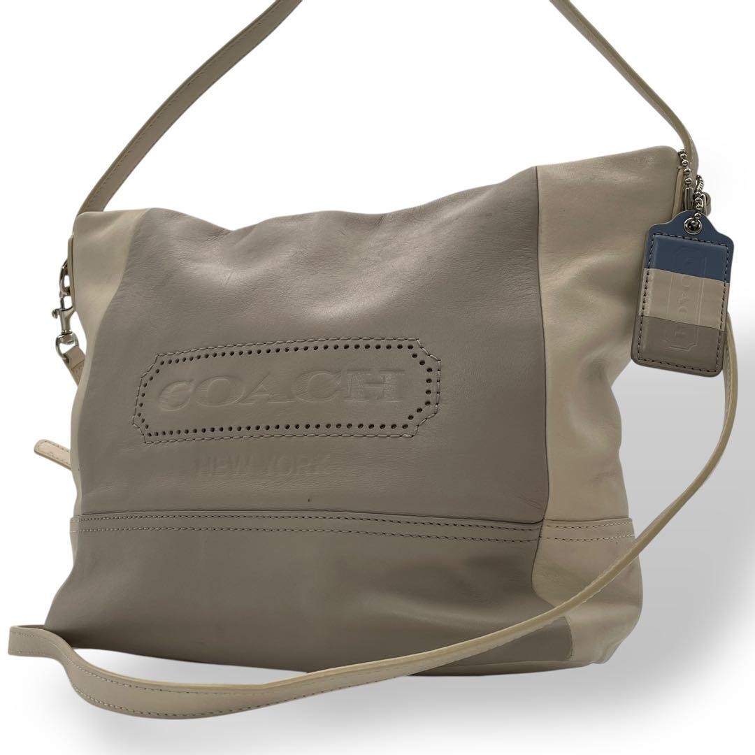 Coach Greige Bicolor Leather Tote Handbag Authentic Excellent Condition