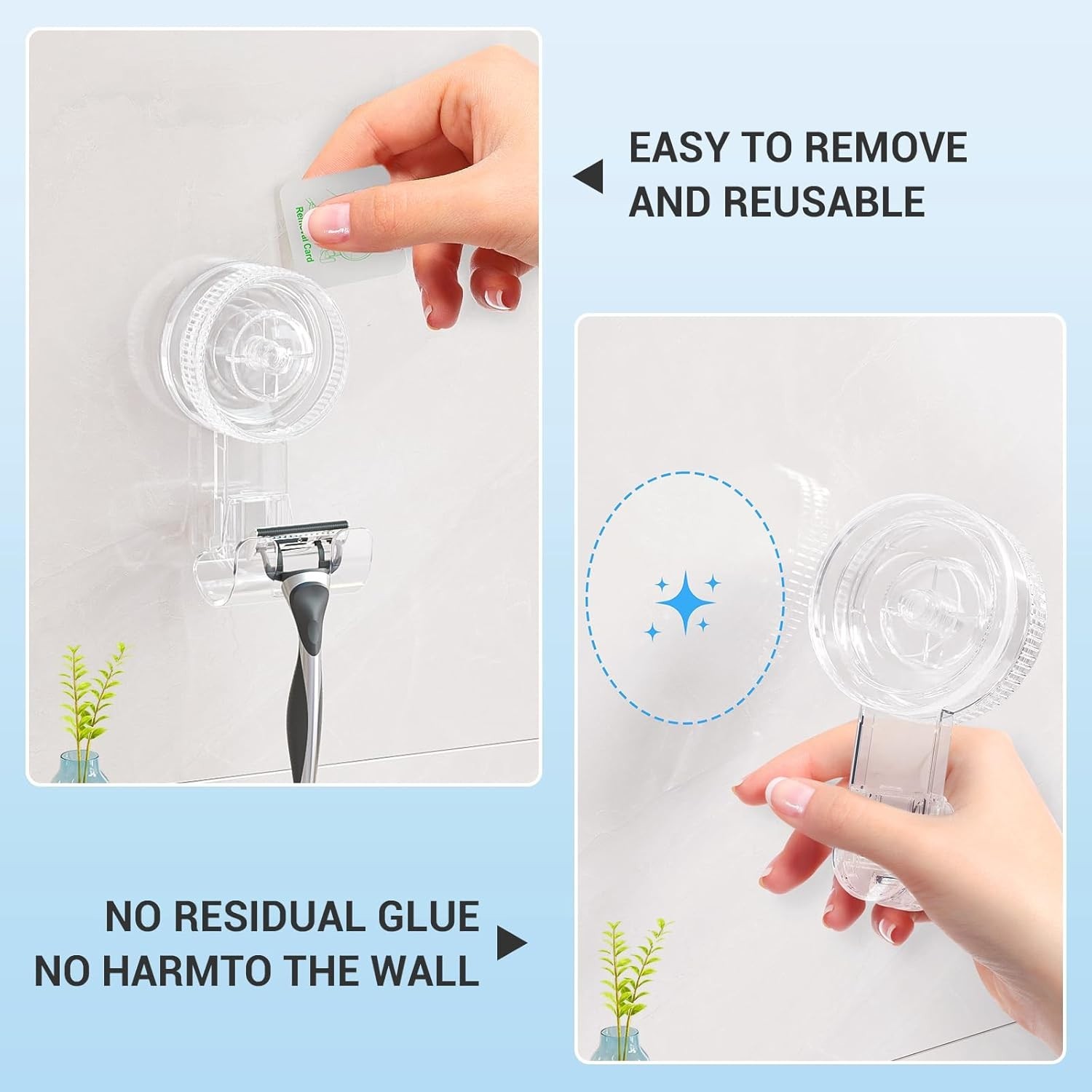 Removable Suction Hooks - 2 Pack Razor Hooks, 11 lbs Capacity, Stylish & Strong