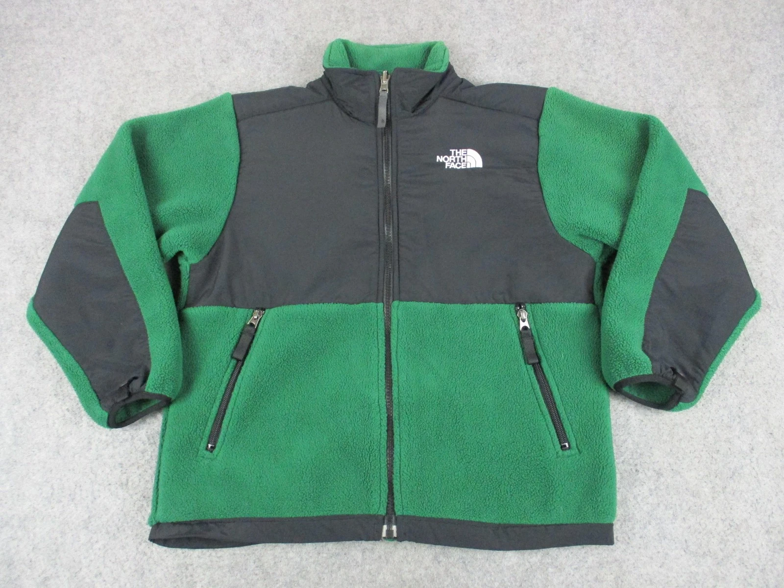 North Face Jacket Boys Medium Green Black Denali Polartec Fleece Hiking Outdoors