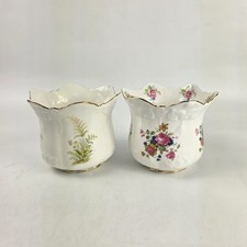 pair vintage brosnic bone china victoriana floral plant pots cachepots 4 inch