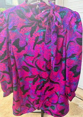 Vintage Grace Tone Fashions Neiman Marcus Neck Bow Blouse Floral