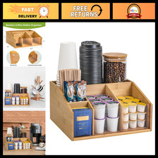 Bamboo Coffee Station Organizer for Countertop - 6 Compartment Coffee Bar Access