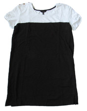 Nicole Miller 100% Cotton Slub Knit White & Black T Shirt Dress L Large
