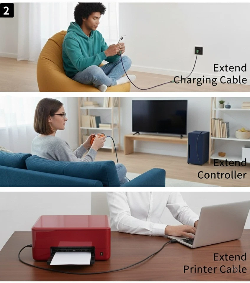 USB 3.0 Extension Cable Braided Male to Female, 5Gbps High Speed Data Transfer - Image 4 of 4