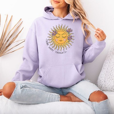 Think Happy Thoughts Sun Positive Affirmation Lifestyle Damen Hoodie Boho Floral