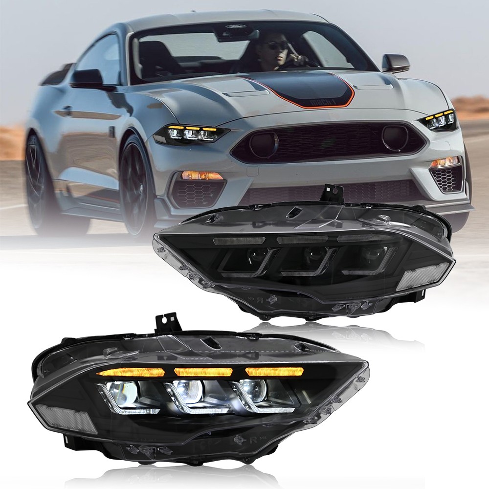 USED LED Headlights Assembly For Ford Mustang 2018-2023 Sequential Front Lamps
