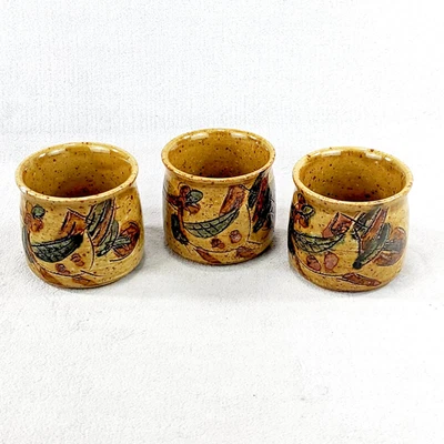 3 Vintage Otagiri Brown Cups Stoneware Sake Saki Tea Handmade Hand Painted Japan - Image 1 of 4