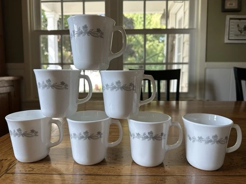 Corelle Corning USA RIBBON BOUQUET Coffee Tea Mugs Cups Floral 8 oz Set of 7