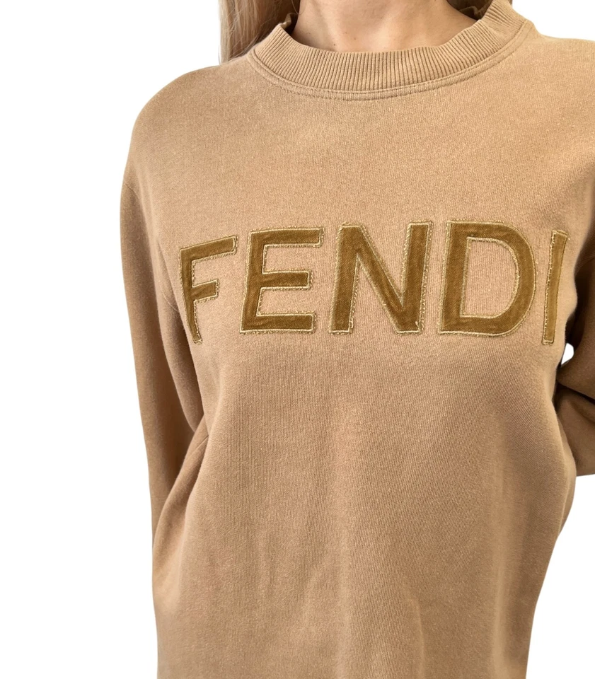 FENDI Vintage Big Logo Sweatshirt Top #38 Brown Cotton Velvet Long Sleeve - Image 3 of 4