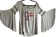 Judith March x Anthropologie Blouse M Beige Christmas Llama Long Bell Sleeve