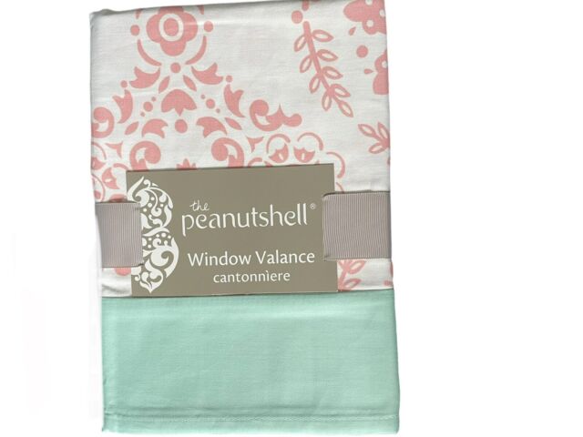 The Peanutshell Salmon Pink Mint & White Window Valance 53” x 14” Brand New