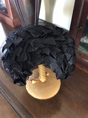 Vintage Women\'s Bucket Straw Hat Black with Netting Union Made in USA Vintage Union Made Women main image 2