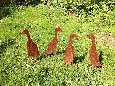 Edelrost Laufentenfamilie Ente Tier Skulptur Rost Gartendeko Edel Metall Neu