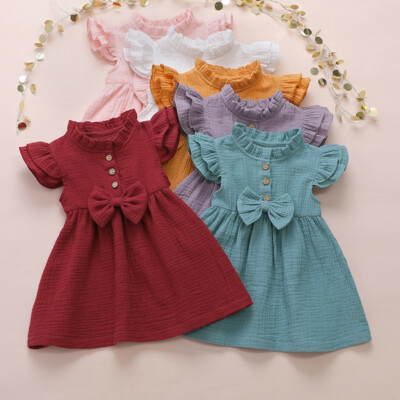 Princess Girls Ruffled Casual Dress Toddler Kids Baby Solid Bow