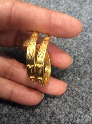 Gorgeous Statement DKNY Logo gold tone hoop pierce earrings vtg  Australia